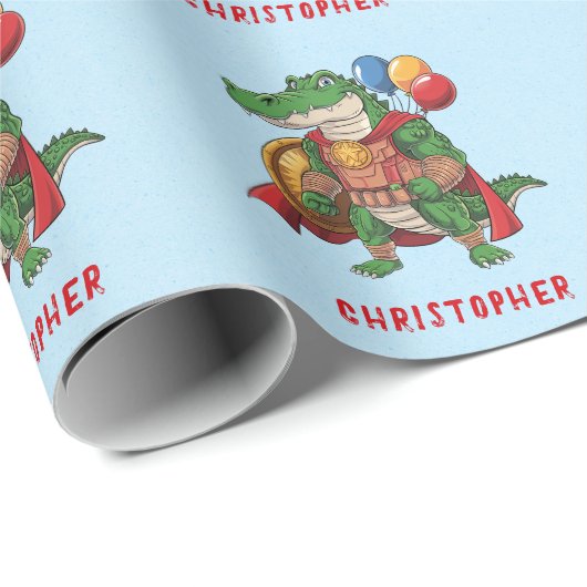 Gelukkige Verjaardag Alligator Superheld Verjaarda Cadeaupapier (Rol Hoek)