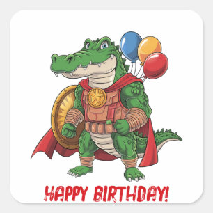 Gelukkige Verjaardag Alligator Superheld Verjaarda Vierkante Sticker