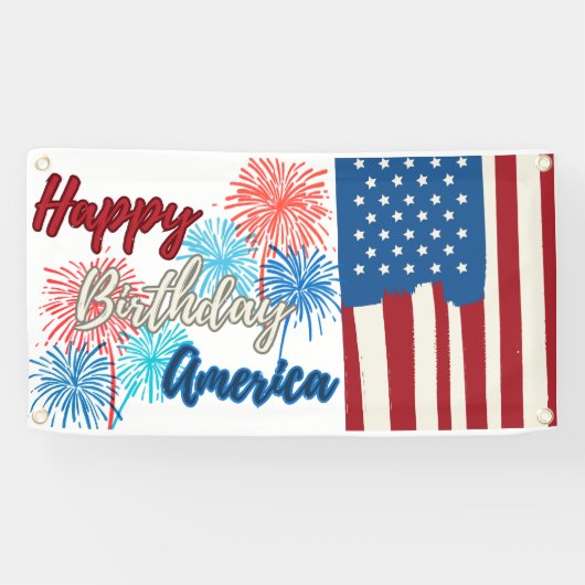 Gelukkige Verjaardag Amerika 4th van Juli Feest Spandoek (Horizontaal)