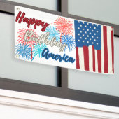 Gelukkige Verjaardag Amerika 4th van Juli Feest Spandoek (Buitenkant Gebouw)