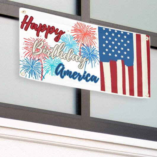 Gelukkige Verjaardag Amerika 4th van Juli Feest Spandoek (Buitenkant Gebouw)