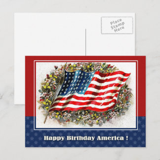 Gelukkige verjaardag, Amerika.  Amerikaanse vlag Briefkaart