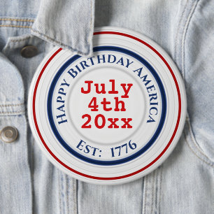 Gelukkige Verjaardag Amerika Rood Wit Blauw Patrio Ronde Button 6,0 Cm
