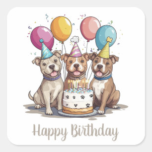 Gelukkige Verjaardag Amerikaanse Pit Bull Terrier Vierkante Sticker
