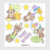 Gelukkige Verjaardag Apen en Sterren Sticker (Vel)