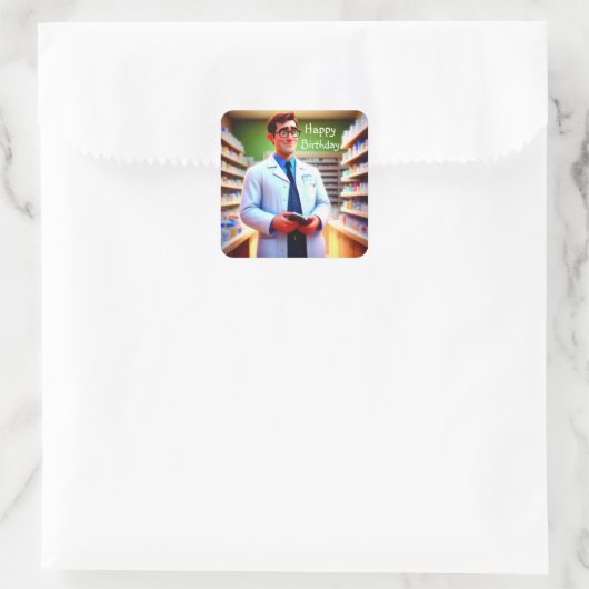 Gelukkige Verjaardag Apotheker Vierkante Sticker (Tas)