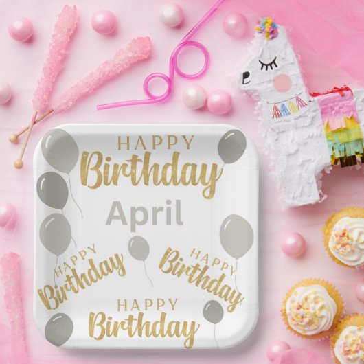 Gelukkige verjaardag April verjaardagen Papieren B Papieren Bordje (Feest)