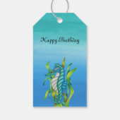 Gelukkige Verjaardag Aqua Blue Zee Dragon Creature Cadeaulabel (Achterkant)