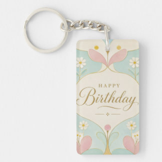 Gelukkige Verjaardag Art Deco Pastel Bloem Geometr Sleutelhanger