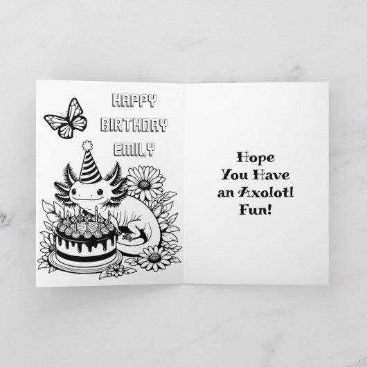 Gelukkige verjaardag Axolotl thema gepersonaliseer Kaart (Binnen)