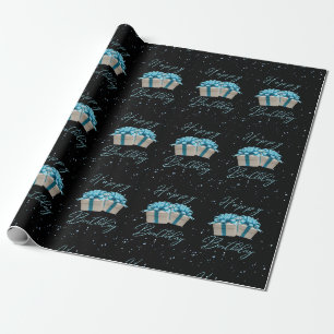 Gelukkige Verjaardag Baby Blauw Verpakkend Documen Cadeaupapier