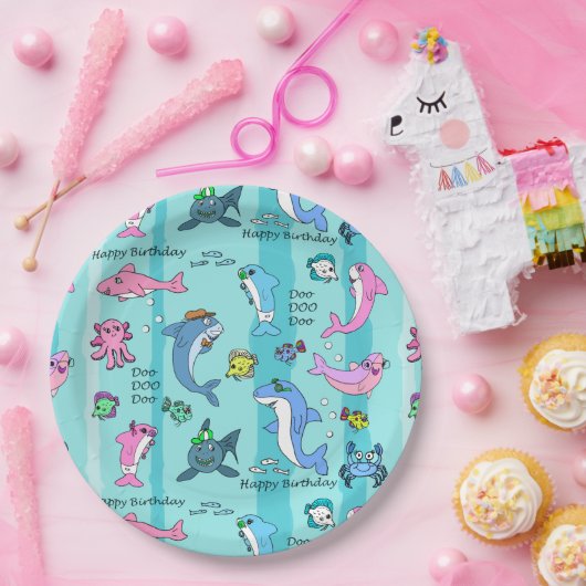 Gelukkige Verjaardag Baby Shark Doo Doo Doo Party Papieren Bordje (Feest)