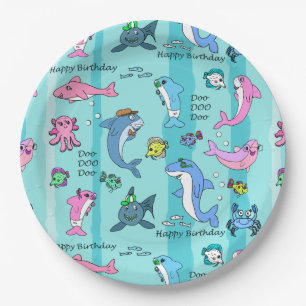 Gelukkige Verjaardag Baby Shark Doo Doo Doo Party Papieren Bordje