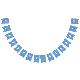 Gelukkige verjaardag Babyblauw met witte stippen Vlaggetjes