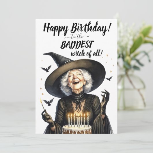 Gelukkige verjaardag BADDEST Witch! Enkele feestda Feestdagenkaart (Staand voorkant)