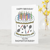 Gelukkige Verjaardag Badminton Buddy Kaart (Gele Bloem)