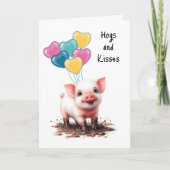 Gelukkige Verjaardag Ballonnen Varken in Modder Zw Kaart (Voorkant)