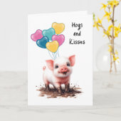 Gelukkige Verjaardag Ballonnen Varken in Modder Zw Kaart (Gele Bloem)