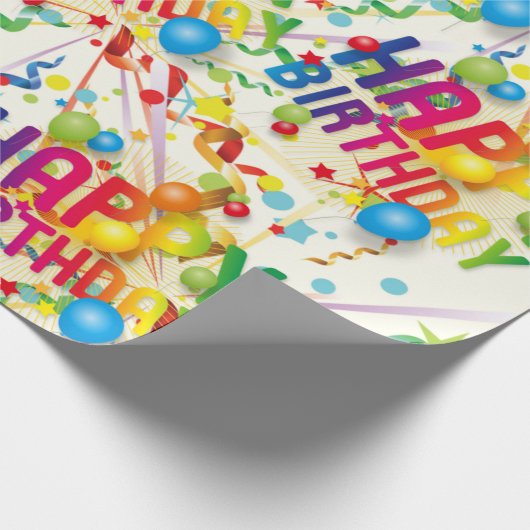 Gelukkige Verjaardag Baloons en Streamers Cadeaupapier (Hoek)