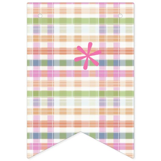 Gelukkige verjaardag banner in roze plaid (Eerste vlag)