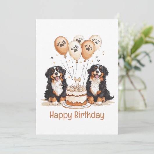 Gelukkige Verjaardag Berner Sennenhonden Kaart (Staand voorkant)