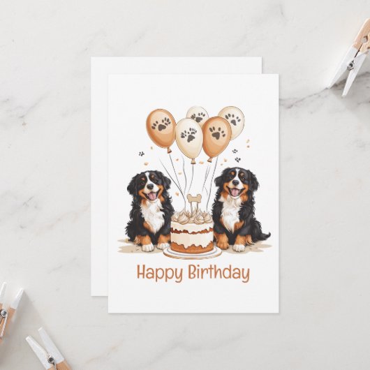 Gelukkige Verjaardag Berner Sennenhonden Kaart (Voorkant / Achterkant in situ)
