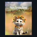 Gelukkige verjaardag Bestie Leuke Boho kat Poster<br><div class="desc">Onze schattige poster print is precies wat je nodig hebt om je bestie's day extra speciaal te maken. Deze AI-gegenereerde digitale illustratie is voorzien van een super schattige kleine kat versierd met een boho krans en een franje bloemkraag, waardoor het uiterst charmant en uniek is. Je kunt hem aan een...</div>