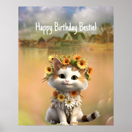 Gelukkige verjaardag Bestie Leuke Boho kat Poster (Voorkant)