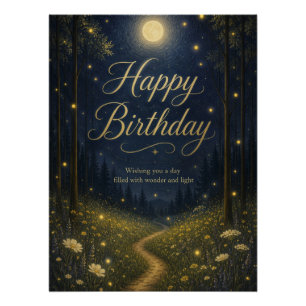 Gelukkige Verjaardag Betoverd Bos Maneschijn Vuurv Perfect Poster