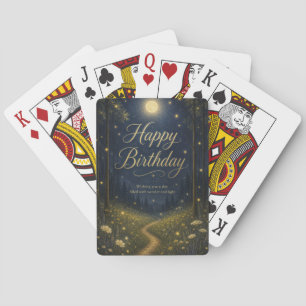 Gelukkige Verjaardag Betoverd Bos Maneschijn Vuurv Pokerkaarten