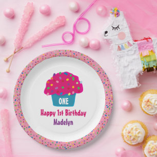 Gelukkige Verjaardag Bevroren Cupcake Regenboog Sp Papieren Bordje