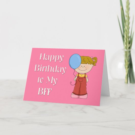 Gelukkige Verjaardag BFF, Meisje met Ballon Kaart (Voorkant)