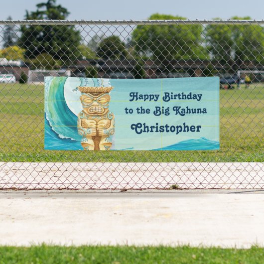Gelukkige Verjaardag Big Kahuna Beach Wave Tiki Spandoek (Insitu)