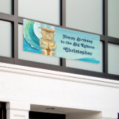 Gelukkige Verjaardag Big Kahuna Beach Wave Tiki Spandoek (Buitenkant Gebouw)