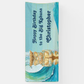 Gelukkige Verjaardag Big Kahuna Beach Wave Tiki Spandoek (Verticaal)