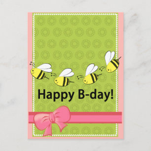 Gelukkige Verjaardag bijen B dag roze groene fun c Briefkaart