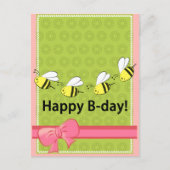 Gelukkige Verjaardag bijen B dag roze groene fun c Briefkaart (Voorkant)