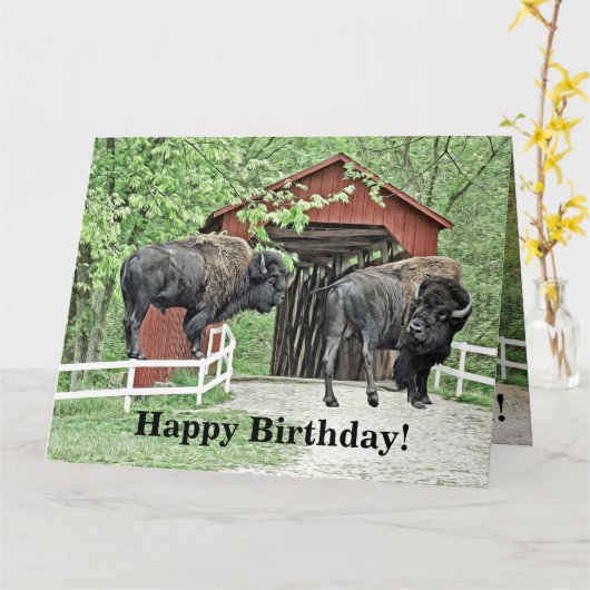 Gelukkige verjaardag Bison Bull op de overdekte br Kaart (Gele Bloem)