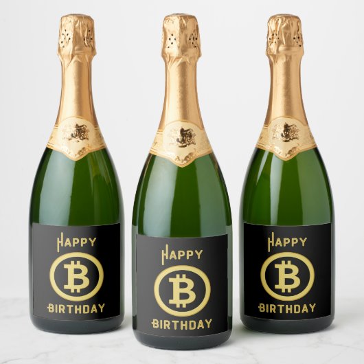 Gelukkige Verjaardag Bitcoin Gouden Mousserende Wi Sparkling Wijnetiket (Flessen)
