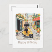 Gelukkige Verjaardag Black Doodle Riding Scooter Briefkaart (Voorkant / Achterkant)