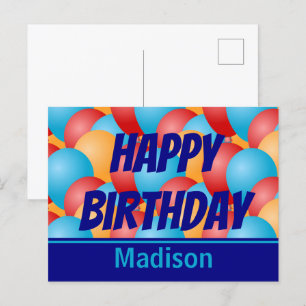 Gelukkige Verjaardag Blauw Geel Rode Ballonnen & N Briefkaart