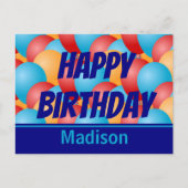 Gelukkige Verjaardag Blauw Geel Rode Ballonnen & N Briefkaart (Voorkant)