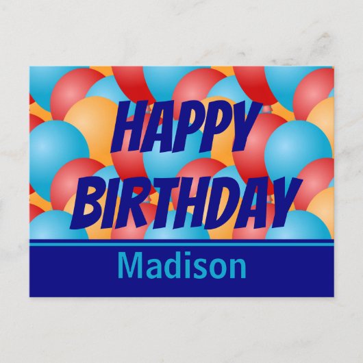 Gelukkige Verjaardag Blauw Geel Rode Ballonnen & N Briefkaart (Voorkant)