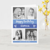 Gelukkige verjaardag | Blauw kleurenblok Fotoraste Kaart (Gele Bloem)