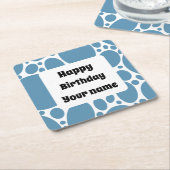 Gelukkige verjaardag, blauw patroon kartonnen onderzetters (Schuin)