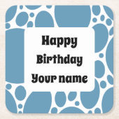 Gelukkige verjaardag, blauw patroon kartonnen onderzetters (Voorkant)