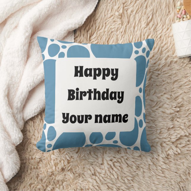 Gelukkige verjaardag, blauw patroon kussen (Deken)
