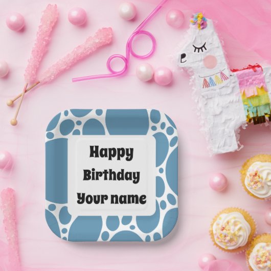 Gelukkige verjaardag, blauw patroon papieren bordje (Feest)