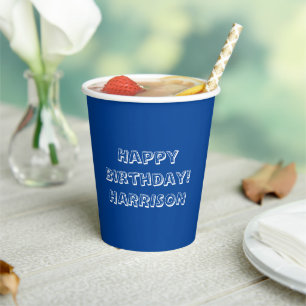 Gelukkige Verjaardag blauw wit aangepaste naam num Papieren Bekers
