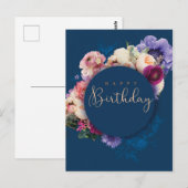 Gelukkige verjaardag blauwe bloemen briefkaart (Voorkant / Achterkant)